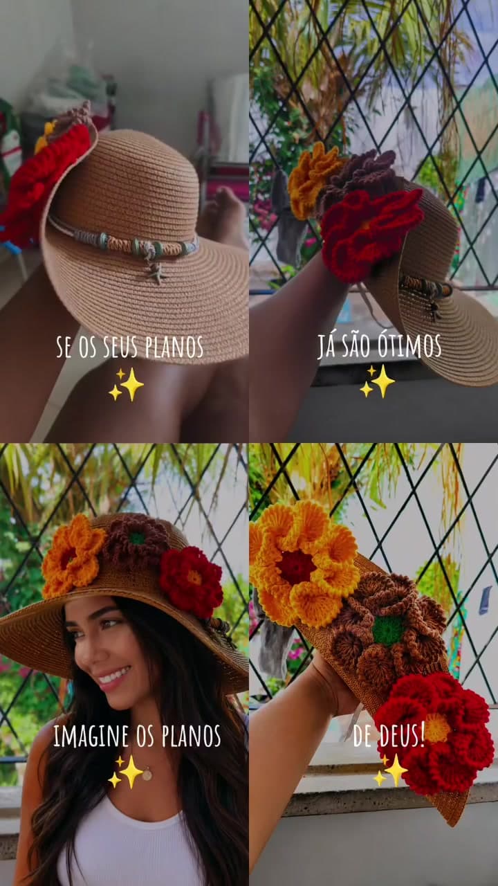 Chapéu com Flores Artesanais